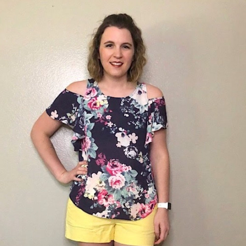 BCX Navy Floral Top